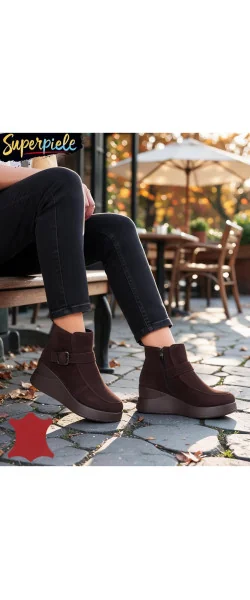 Botine damă din piele naturală cu talpă înaltă
