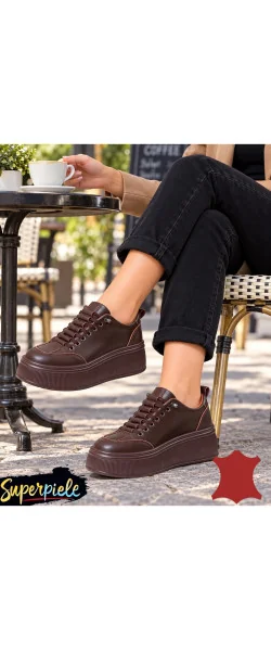 Pantofi Casual Damă din Piele Naturala cu Talpă Înaltă