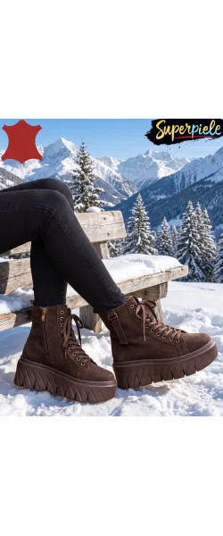Bocanci damă din piele întoarsă naturală – Platformă