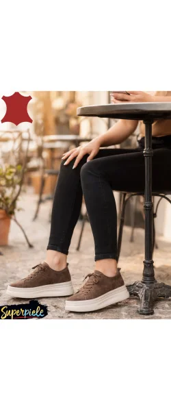 Pantofi Casual Damă din Piele Naturală Întoarsă Cu talpă groasă