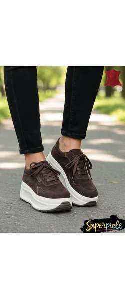 Pantofi Casual Damă din Piele Naturală Întoarsă Cu talpă înaltă