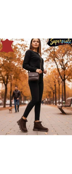 Ghete scurte damă din piele naturală întoarsă, îmblănite