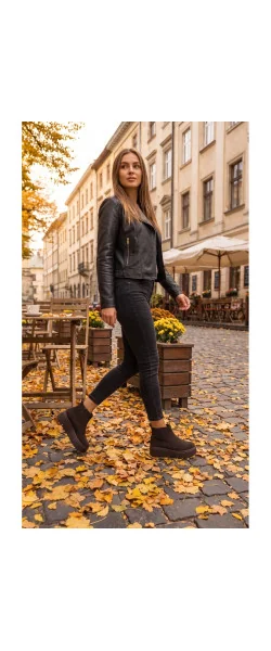 Ghete damă din piele naturală cu talpă înaltă, căptușite