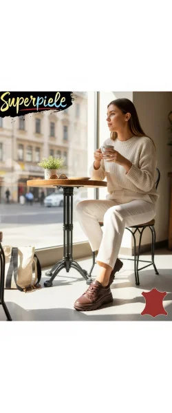 Sneakers beige Leather damă piele naturală super ușori și comozi