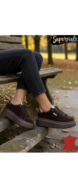 Pantofi casual dama piele naturala intoarsa cu talpa groasa de 5 cm