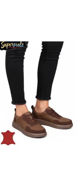 Sneakers din piele naturală și piele întoarsă, cu design modern
