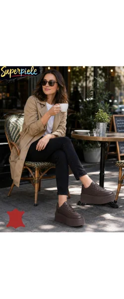 Sneakers dama comozi din piele naturală cu talpă înaltă