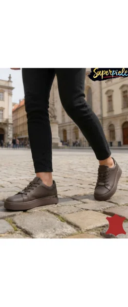 Pantofi casual damă Brown din piele naturală cu talpă groasă