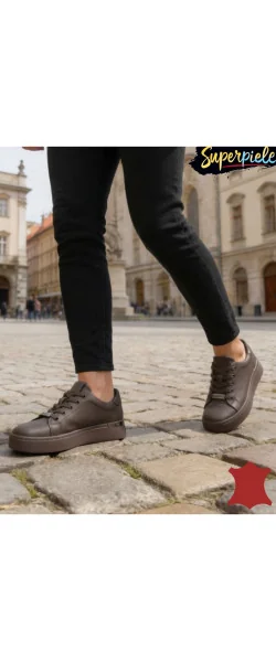 Pantofi casual damă Brown din piele naturală cu talpă groasă