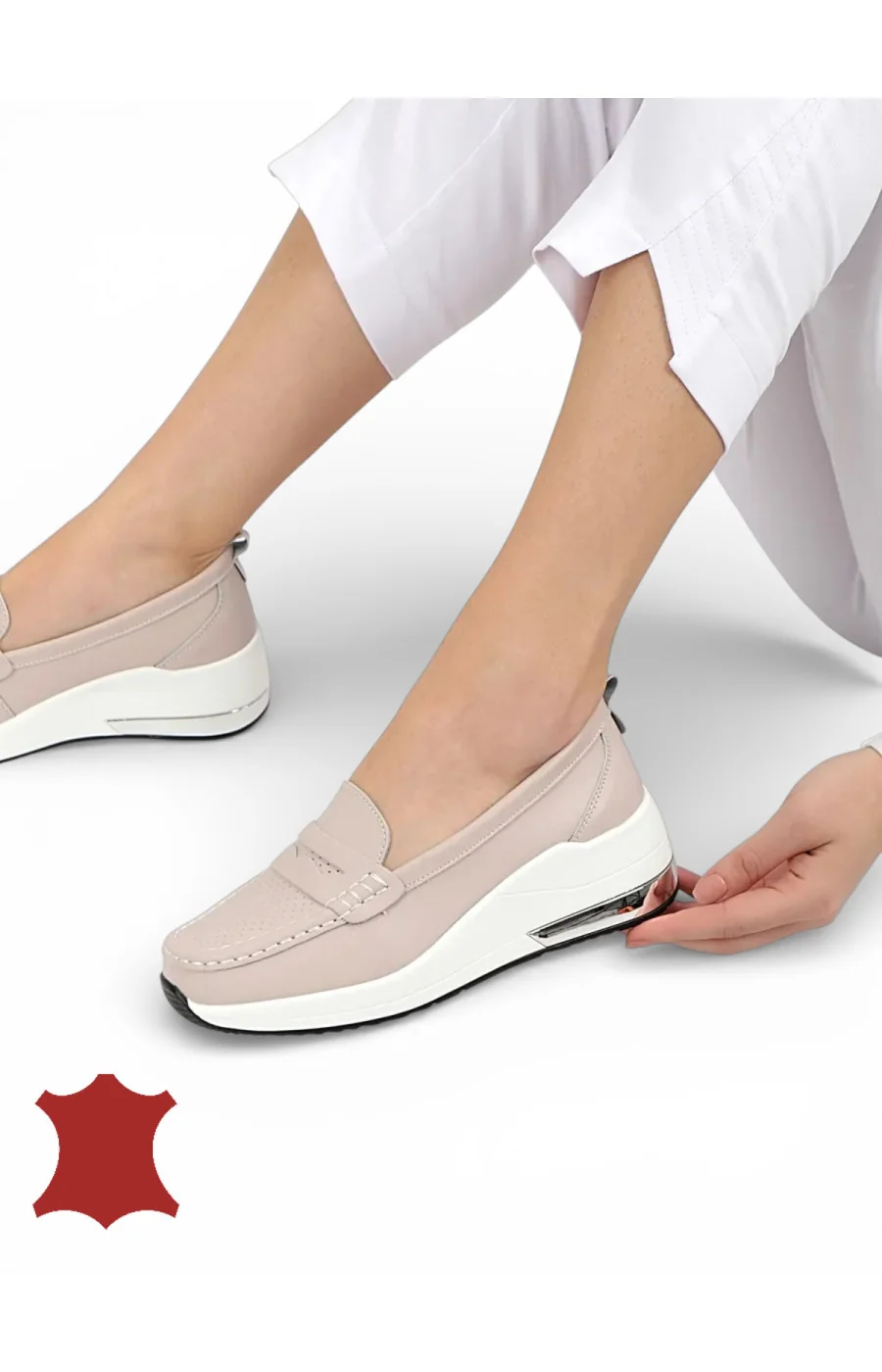 Mocasini damă piele naturală cu platformă înaltă