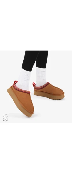 Papuci de iarnă cu talpă înaltă din PIELE ÎNTOARSĂ NATURALĂ CRL12681 CULOARE Beige Leather