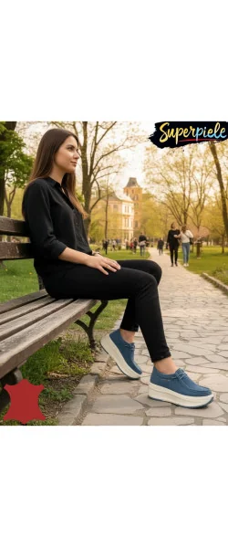 Pantofi Casual Damă din Piele Naturală Întoarsă – Talpă Groasă & Șiret Elastic