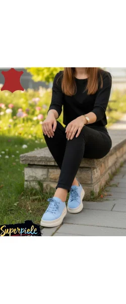 Pantofi Casual Damă din Piele Naturală Întoarsă Cu talpă groasă