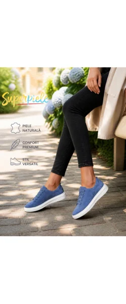 Sneakers din piele întoarsă naturală – talpă ușoară 3 cm