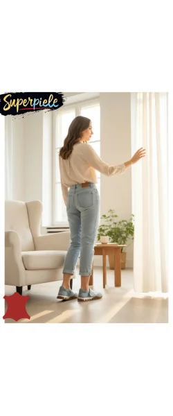 Balerini damă din piele întoarsă NATURALĂ și textil cu talpă flexibilă