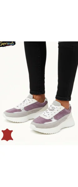 Sneakers damă multicolor căptușite din piele naturală cu talpă groasa