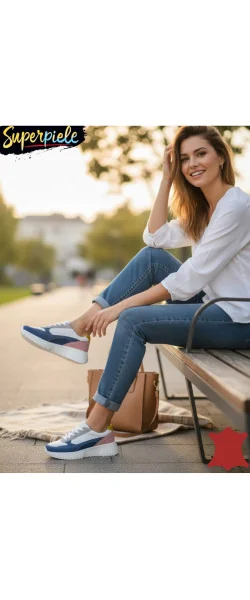 Sneakers damă multicolor căptușite din piele naturală cu talpă groasa