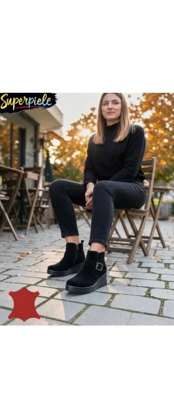 Botine damă din piele naturală cu talpă înaltă