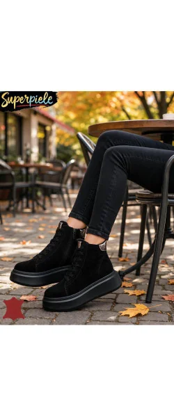 Ghete casual dama piele naturala intoarsa cu talpa groasa de 5 cm