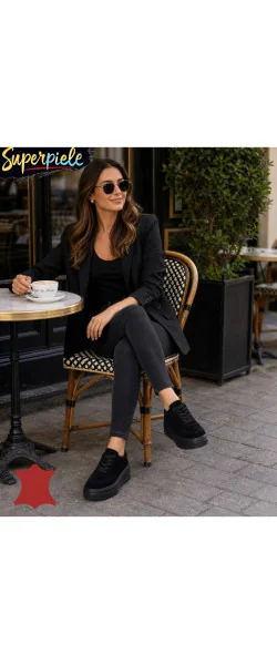 Sneakers dama comozi din piele naturală cu talpă înaltă