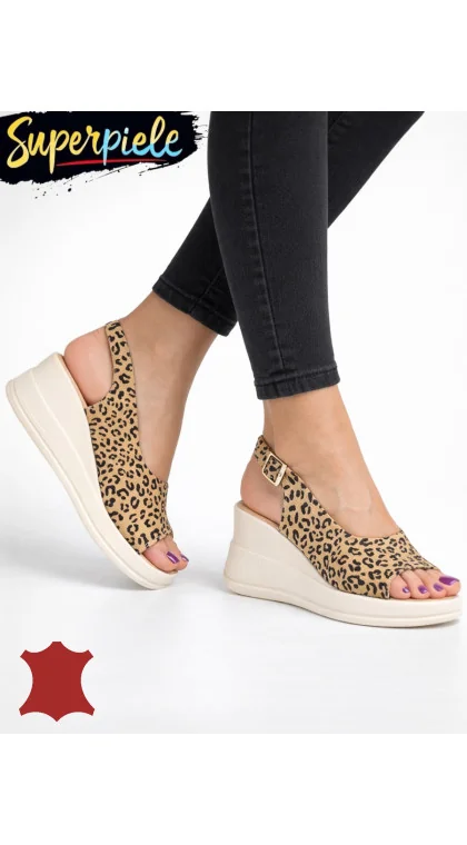 Sandale dama piele naturala perforate albe cu talpa tip platforma