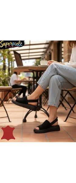 Sandale damă moderne din piele naturală cu elastic și talpă groasă