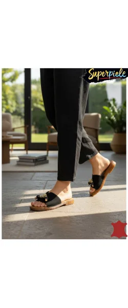 Papuci dama casual din piele naturală cu accesorii decorative