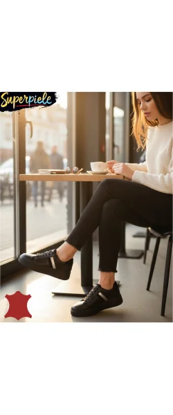 Sneakers din piele naturală – talpă 4 cm, închidere cu șiret