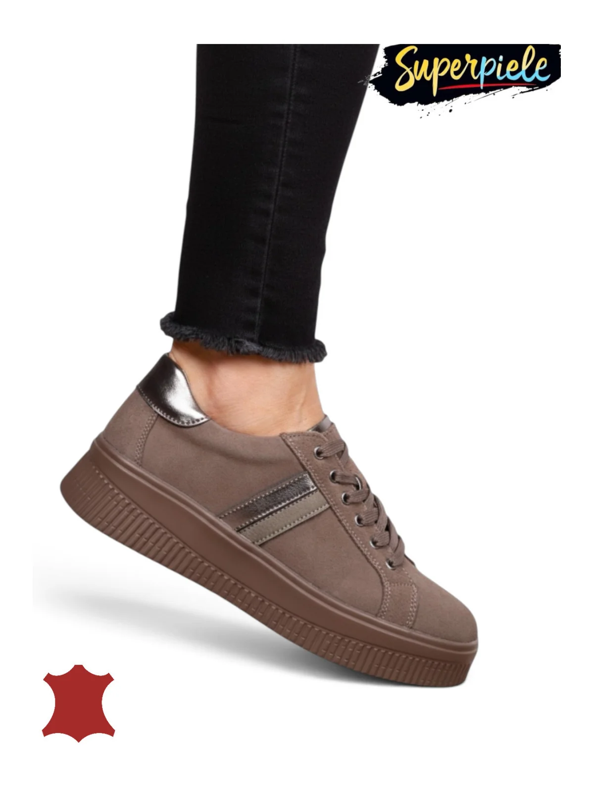 Sneakers din piele naturală – talpă 4 cm, închidere cu șiret Sneakers din piele naturală – talpă 4 cm, închidere cu șiret