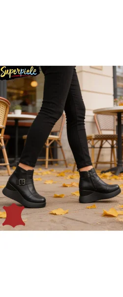 Botine damă din piele naturală cu talpă înaltă