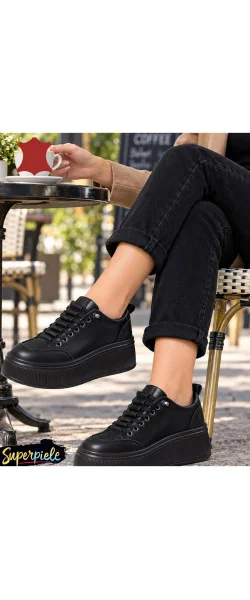 Pantofi Casual Damă din Piele Naturala cu Talpă Înaltă