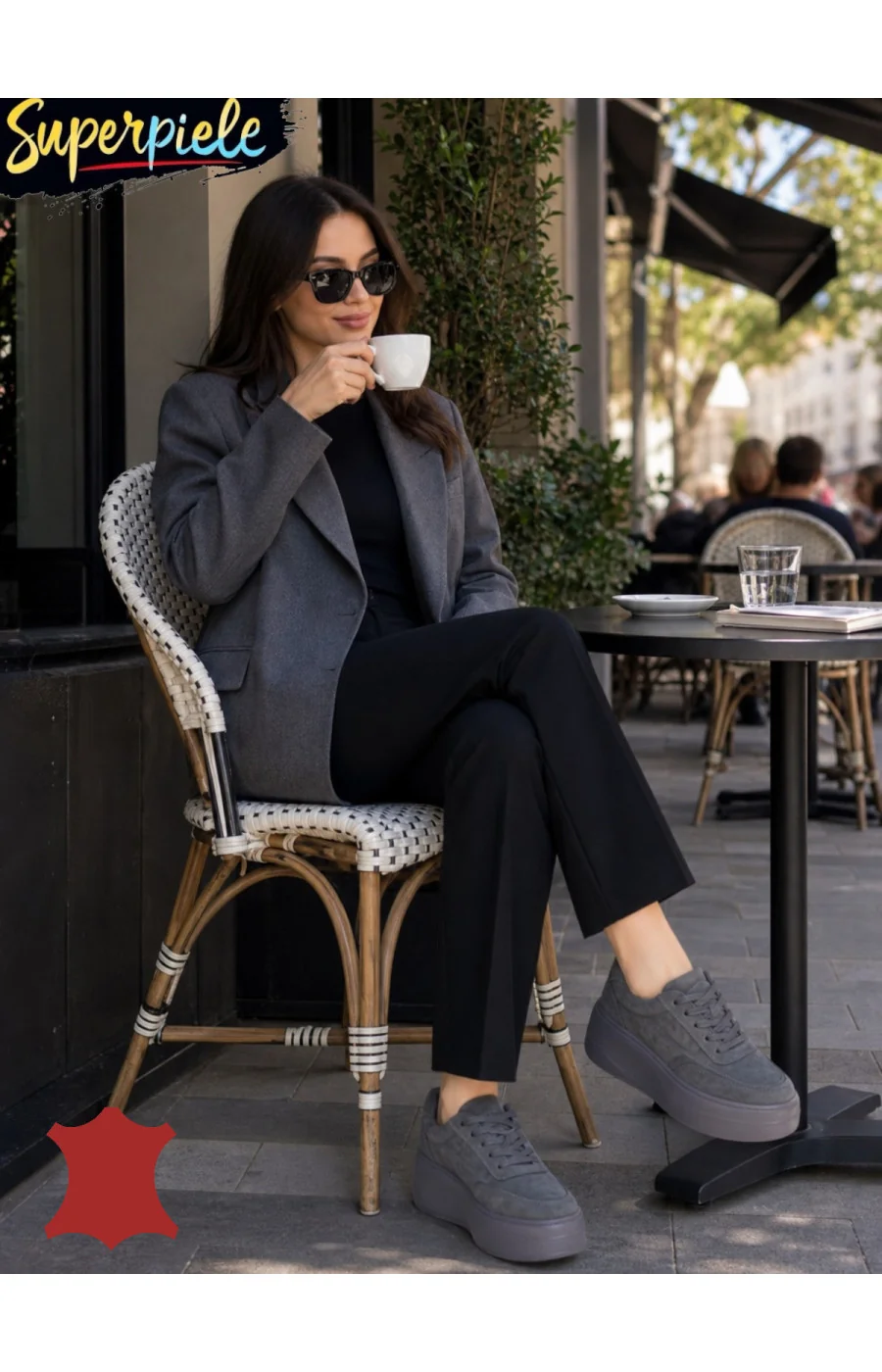 Sneakers dama comozi din piele naturală cu talpă înaltă