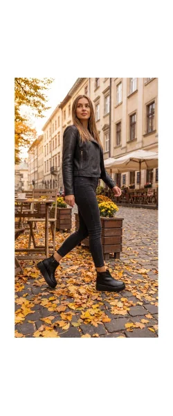 Ghete damă din piele naturală cu talpă înaltă, căptușite