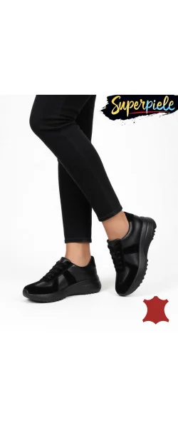 Pantofi casual damă piele naturală cu inserție de piele întoarsă,talpă groasă, închidere cu șireturi