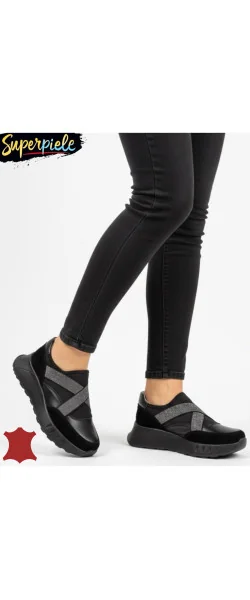 pantofi casual dama din piele naturală fără Siret cu elastici