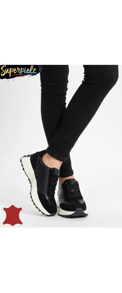 sneakers dama din piele naturală cu talpa groasă si șireturi