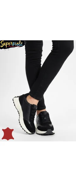 sneakers dama din piele naturală cu talpa groasă si șireturi