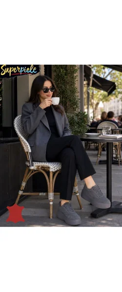 Sneakers dama comozi din piele naturală cu talpă înaltă