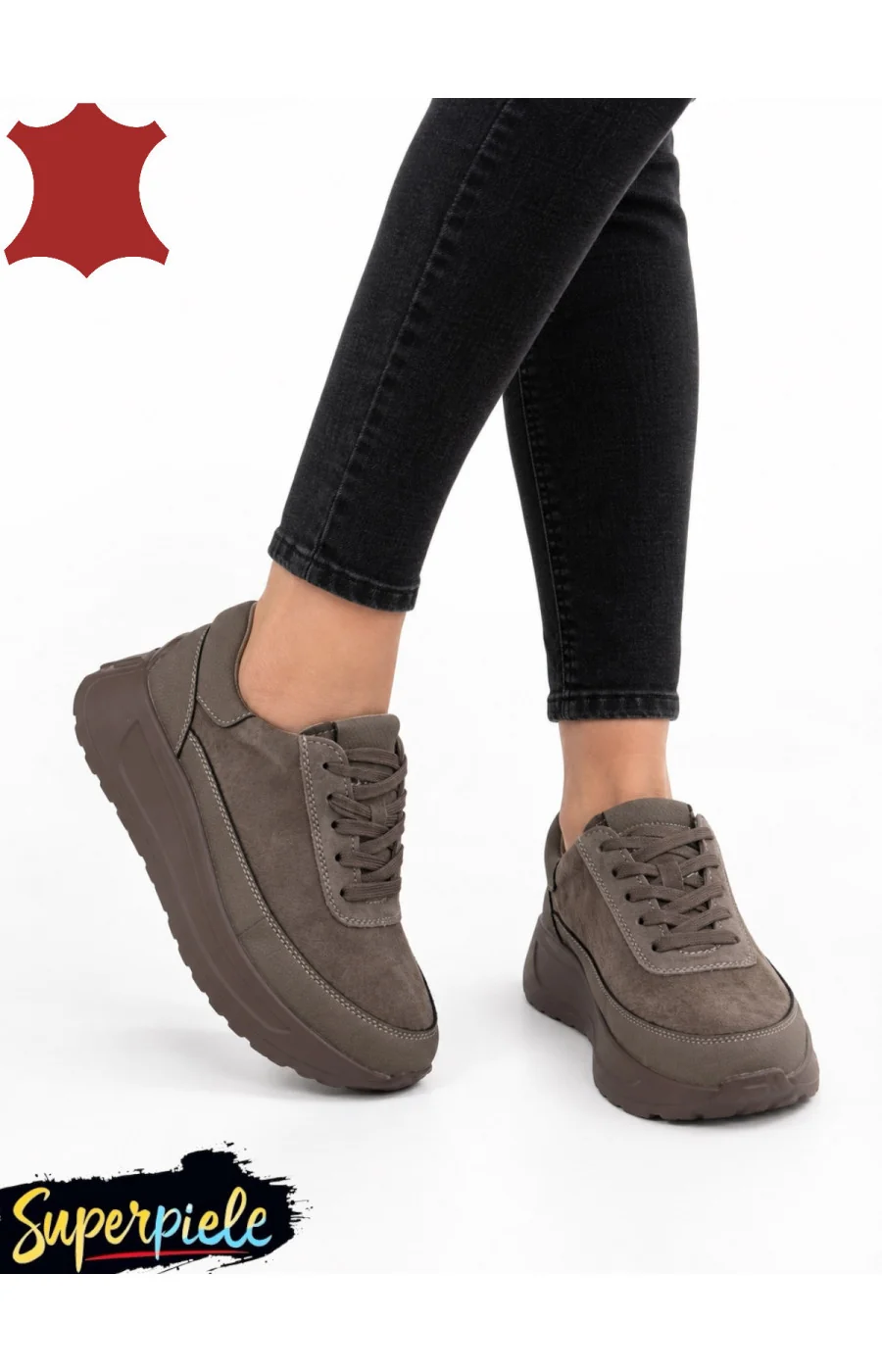 Sneakers din piele naturală & piele întoarsă – talpă groasă 5 cm Sneakers din piele naturală & piele întoarsă – talpă groasă 5 cm
