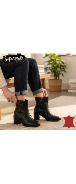 Ghete elegante din piele neagră cu toc gros SN-5001