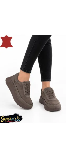 Sneakers din piele naturală & piele întoarsă – talpă groasă 5 cm