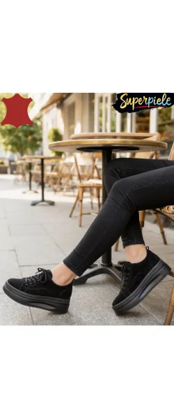 Pantofi Casual Damă din Piele Naturală Întoarsă Cu talpă groasă