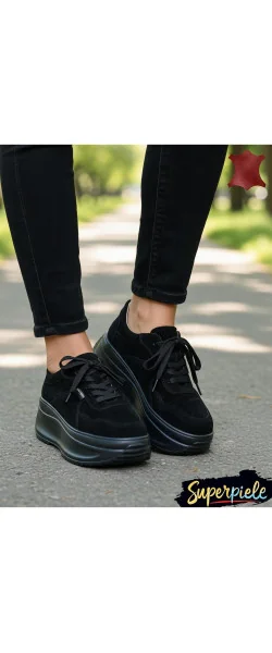 Pantofi Casual Damă din Piele Naturală Întoarsă Cu talpă înaltă
