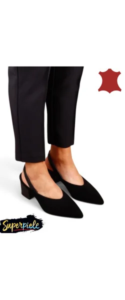 Pantofi Slingback din Piele Naturală Întoarsă – Black Leather