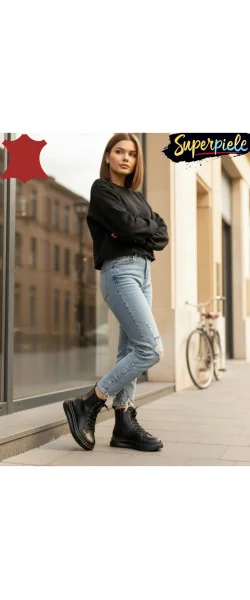 Ghete dama piele naturala cu talpa groasă,închidere cu fermoar