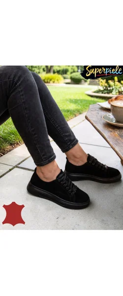 Sneakers din piele întoarsă naturală – talpă ușoară 3 cm