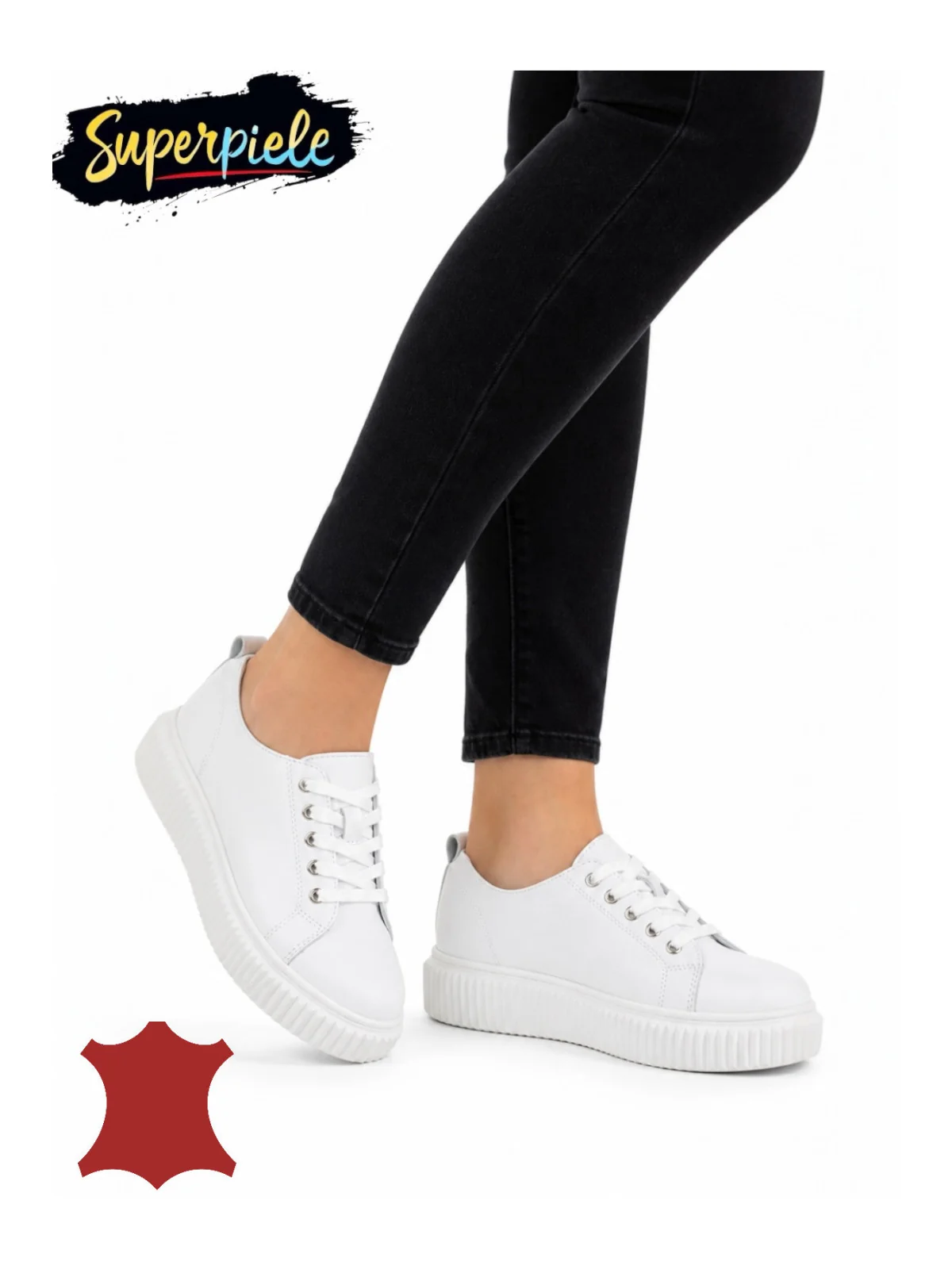 Pantofi casual dama piele naturala albi cu inchidere siret