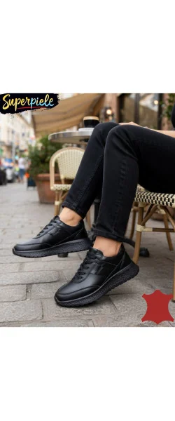 Sneakers din piele naturală – talpă groasă 4 cm