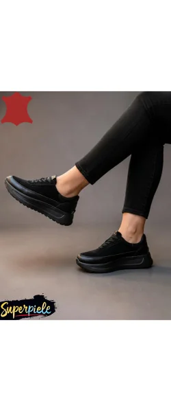 Sneakers din piele naturală & piele întoarsă – talpă groasă 5 cm