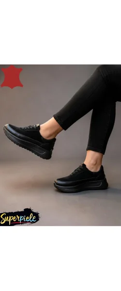 Sneakers din piele naturală & piele întoarsă – talpă groasă 5 cm